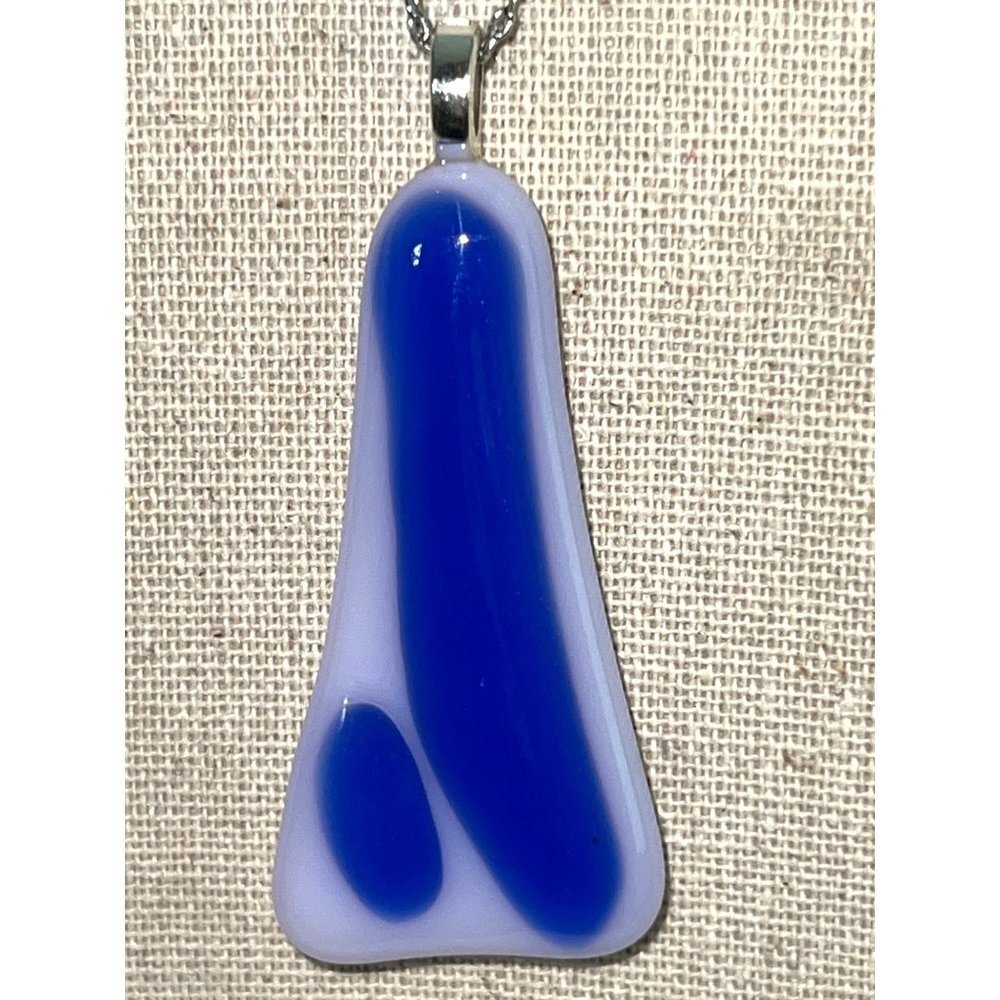 Blue Dichroic Glass Pendant Necklace -- 18"